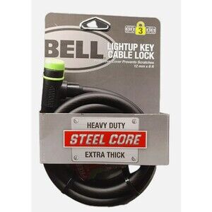 Bell Bicycle Lock With Light up Key Cable Lock - Heavy Duty Steel Core 6’x12mm